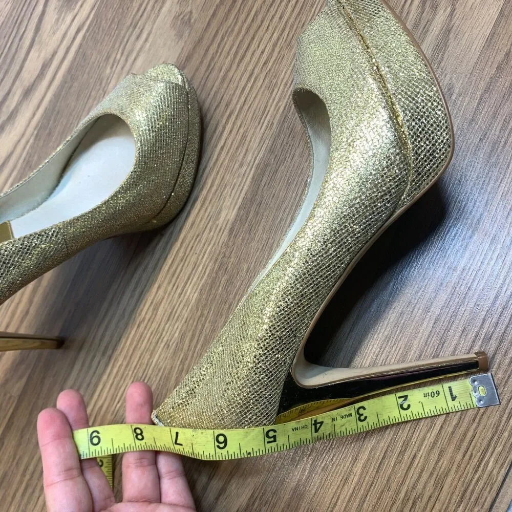 Michael Kors York Pump Open Toe Platform Glitter Silver Gold Size 10M Peep‎ Toe